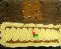 chocolate vanilla cake split into two parts